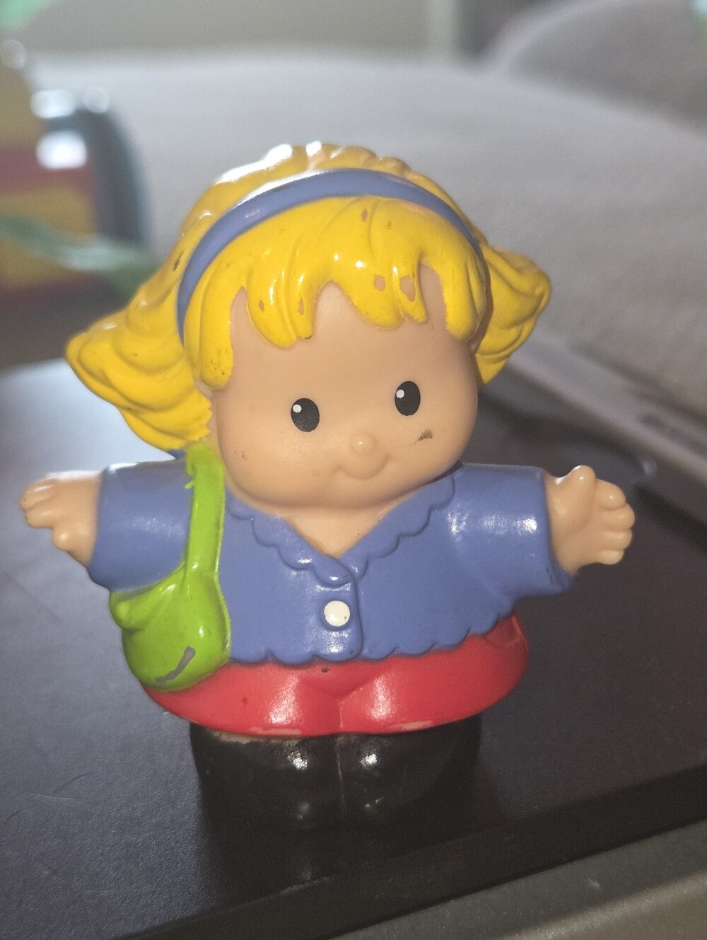 Fisher-Price Little People Blonde Girl Figure Blue Headband Red Skirt Sarah Lynn